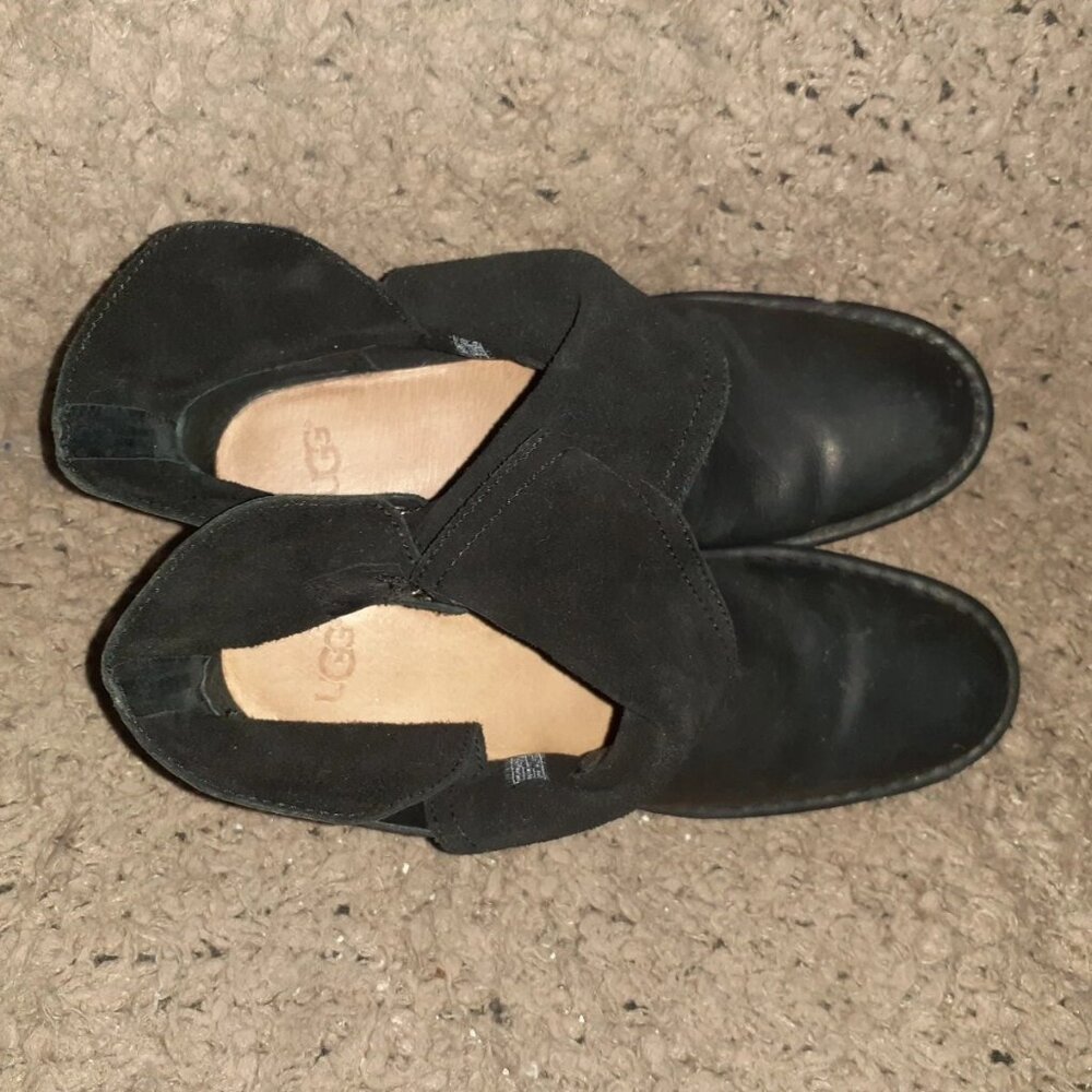 UGG-Elysian 1095792-Black Leather Ankle Boots-Side Zip-SZ 6.5-Excellent - Picture 6 of 7